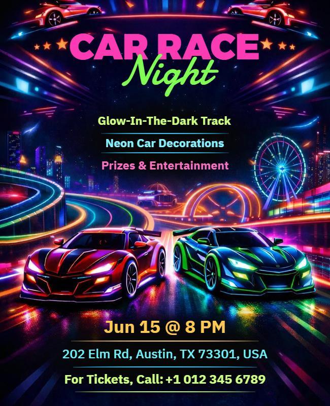 Vibrant Neon Car Racing Event Poster Template