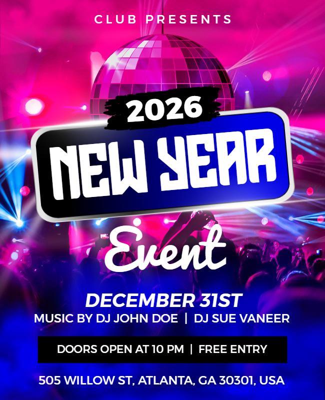 Vibrant Neon Disco Glam New Year Event Flyer Template