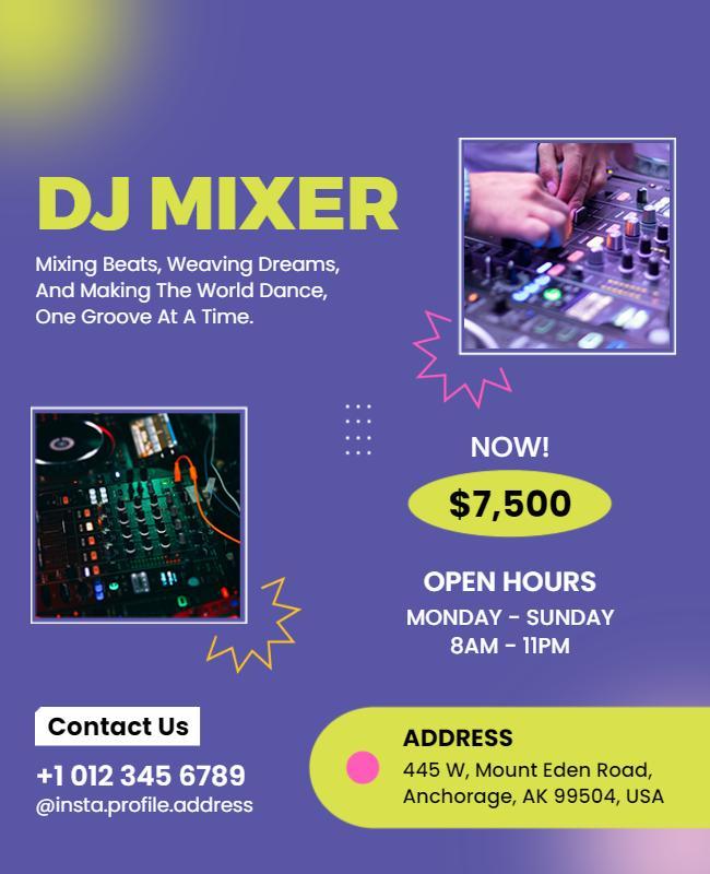 Vibrant Neon DJ Mixer Event Promotion Poster Template