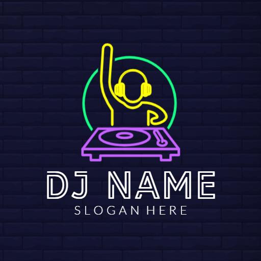 Vibrant Neon DJ Mixing Beats with Energetic Vibes Logo Template