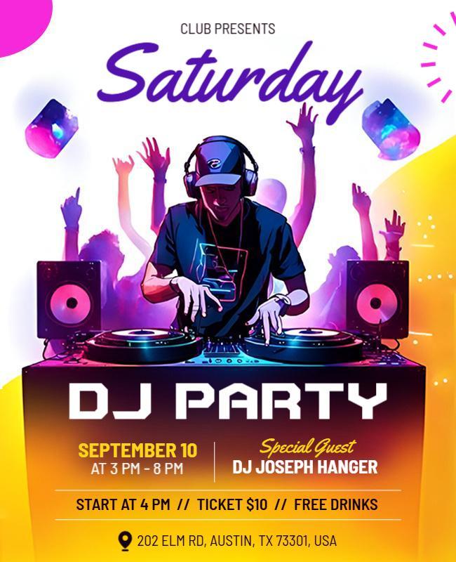 Vibrant Neon DJ Party Celebration Poster Template
