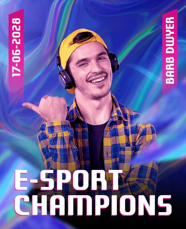 Vibrant Neon E-Sport Champions Gaming Event Poster Template