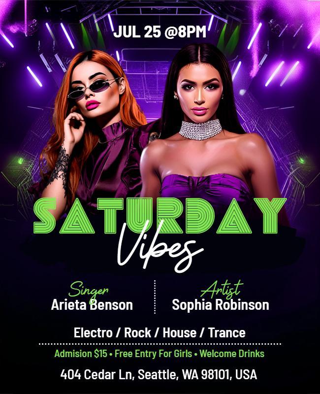 Vibrant Neon Electro Music Party Night Poster Template