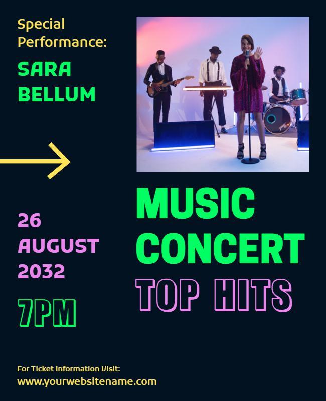 Vibrant Neon Music Concert Top Hits Poster Template