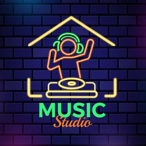 Vibrant Neon Music Studio Design Featuring DJ Elements Logo Template