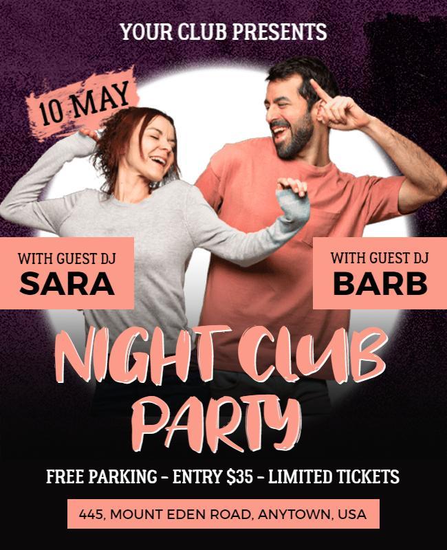 Vibrant Neon Night Club Party with DJs Flyer Template