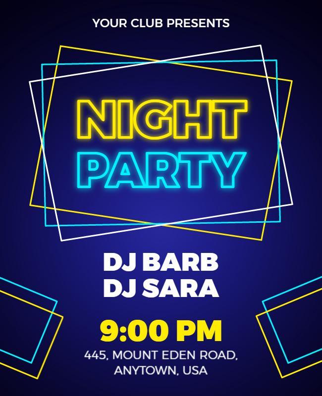 Vibrant Neon Night Party Club Event Flyer Template