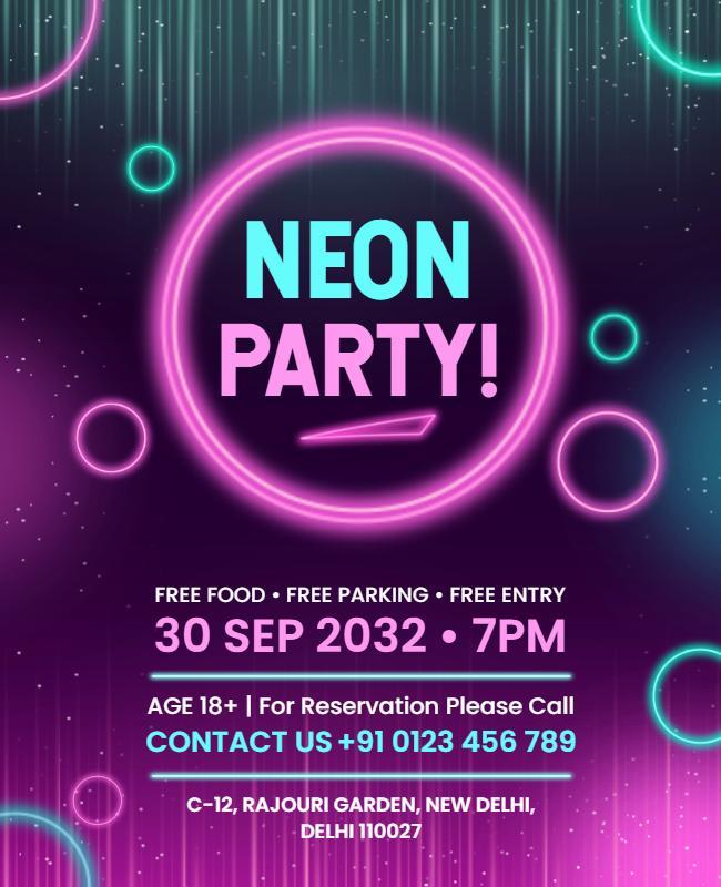 Vibrant Neon Party Invitation Flyer Template