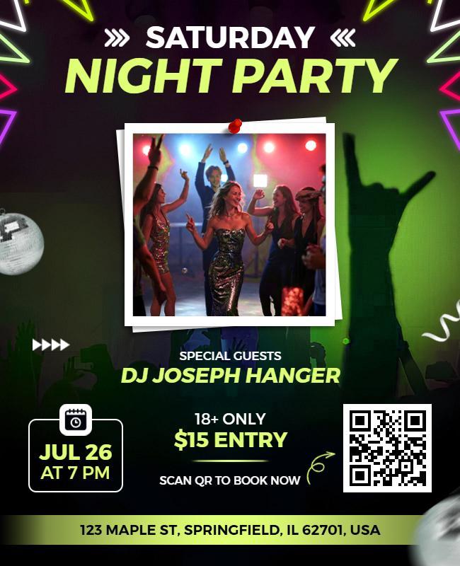 Vibrant Neon Saturday Night Party Celebration Flyer Template