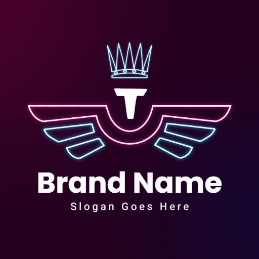 Vibrant Neon Wings Design with Crown for Branding Logo Template
