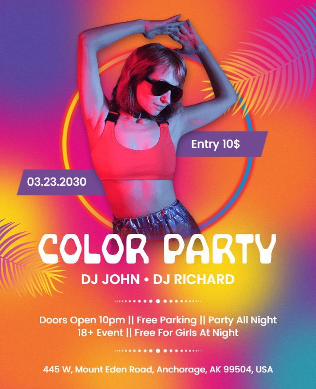 Vibrant Nightclub Color Party Event Flyer Template