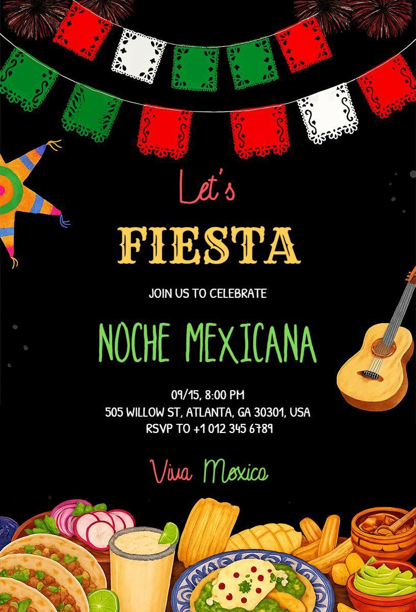 Vibrant Noche Mexicana Fiesta Celebration Invitation Template