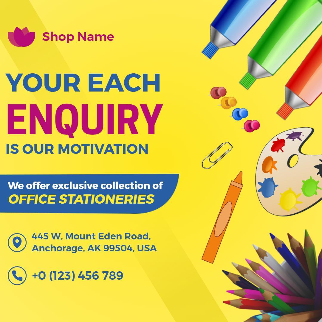 Vibrant Office Stationery Collection with Colorful Supplies Ad Template