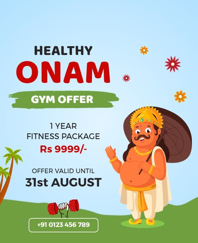 Vibrant Onam Festival Gym Offer Announcement Poster Template