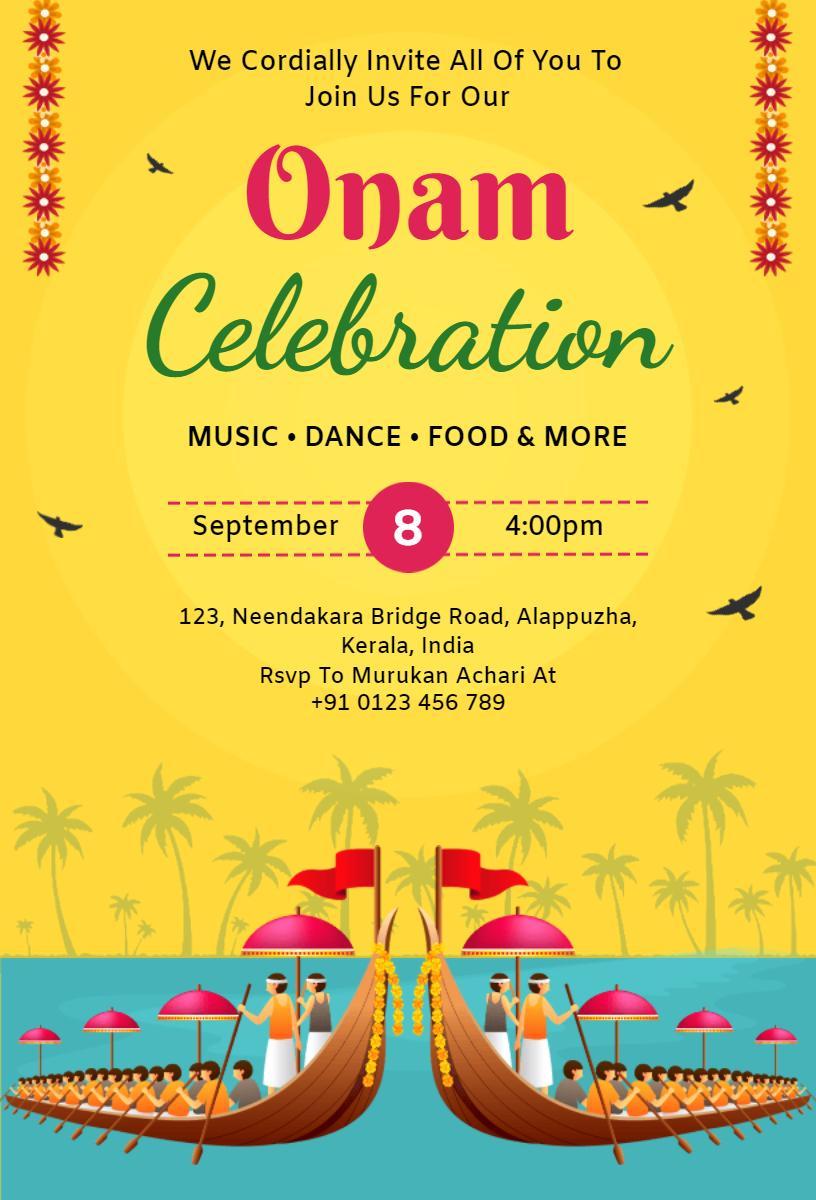 Vibrant Onam Festival Music Dance Celebration Invitation Template