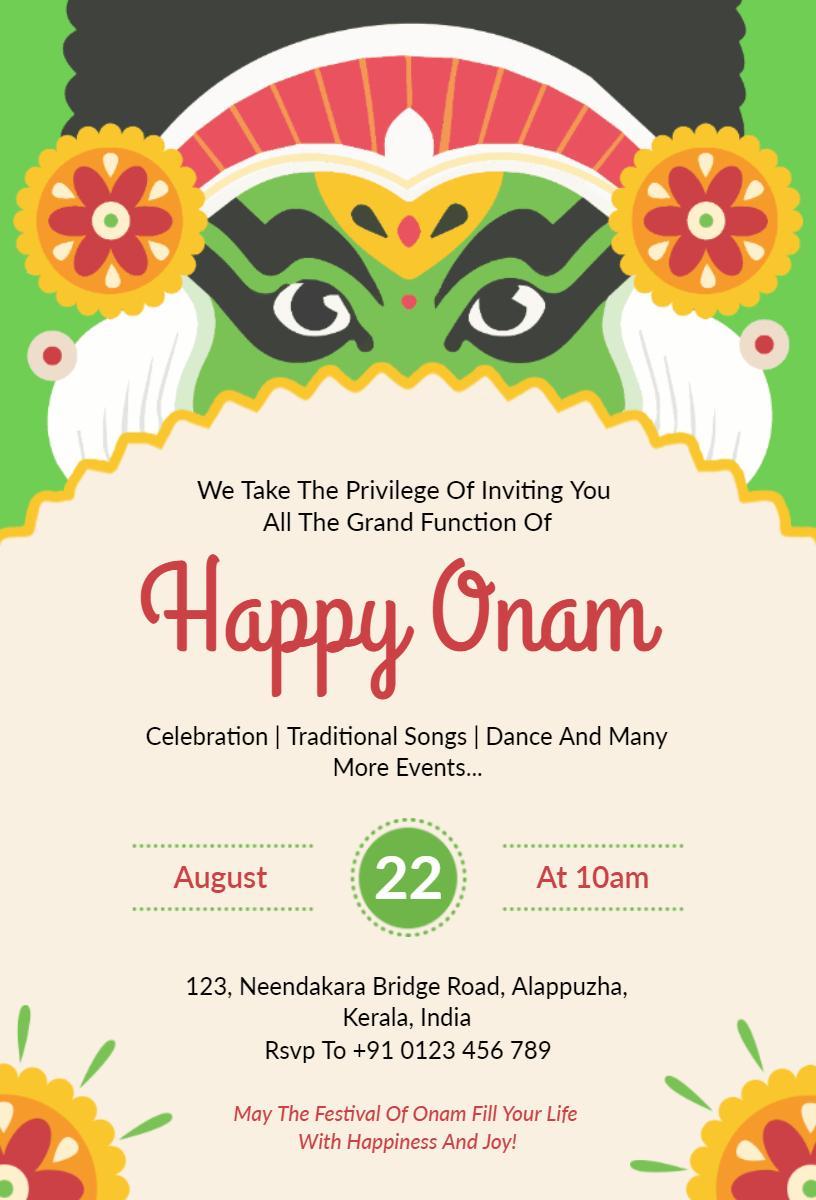Vibrant Onam Festival Traditional Celebration Invitation Template