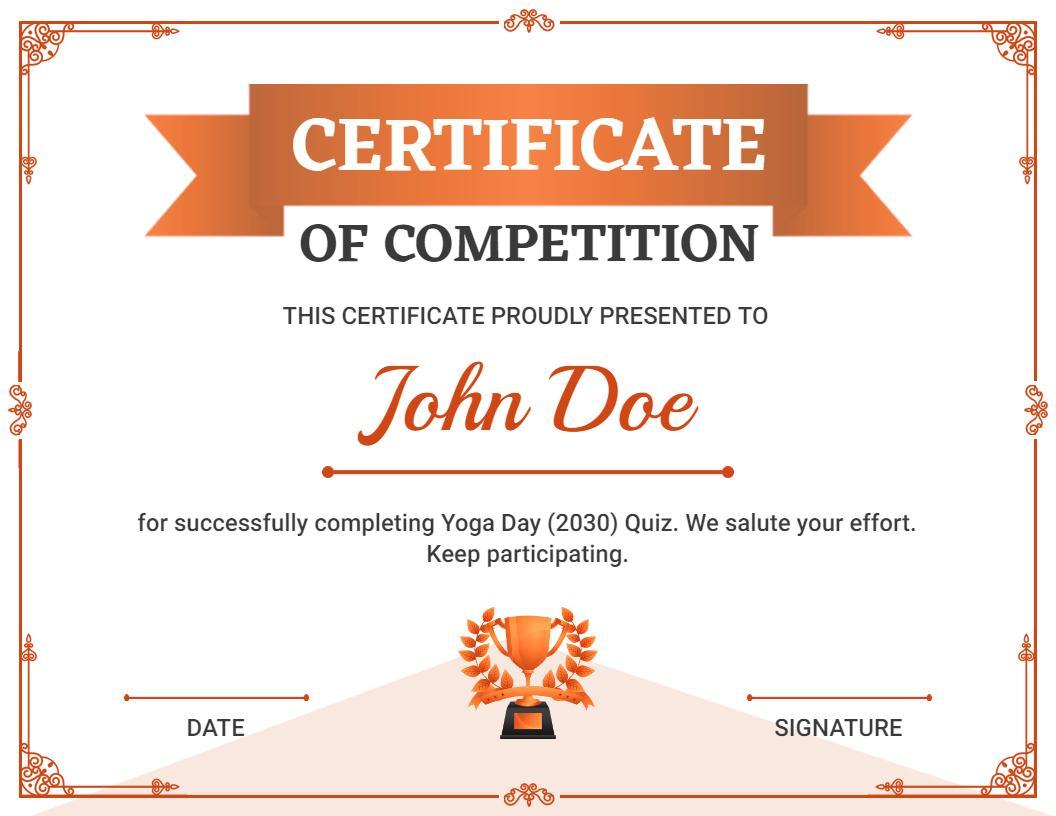 Vibrant Orange Achievement in Competition Certificate Template