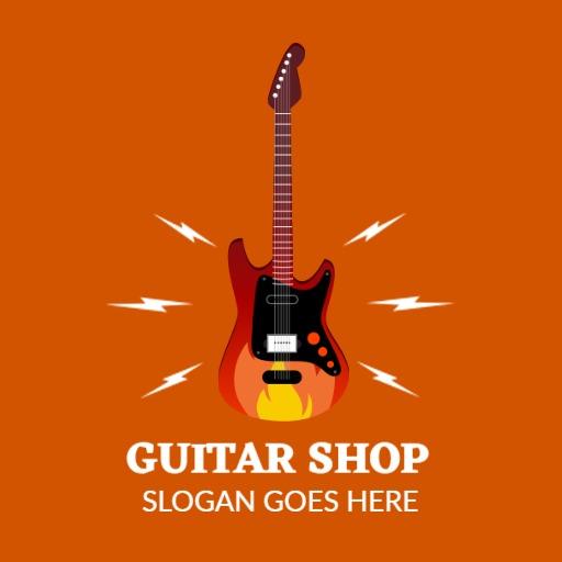 Vibrant Orange and Black Electric Guitar Shop Logo Template