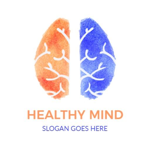 Vibrant Orange and Blue Brain Design for Mental Wellness Logo Template