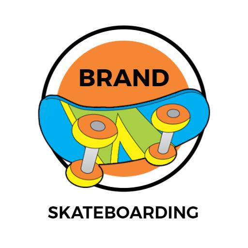 Vibrant Orange and Blue Skateboard Design with Motion Logo Template