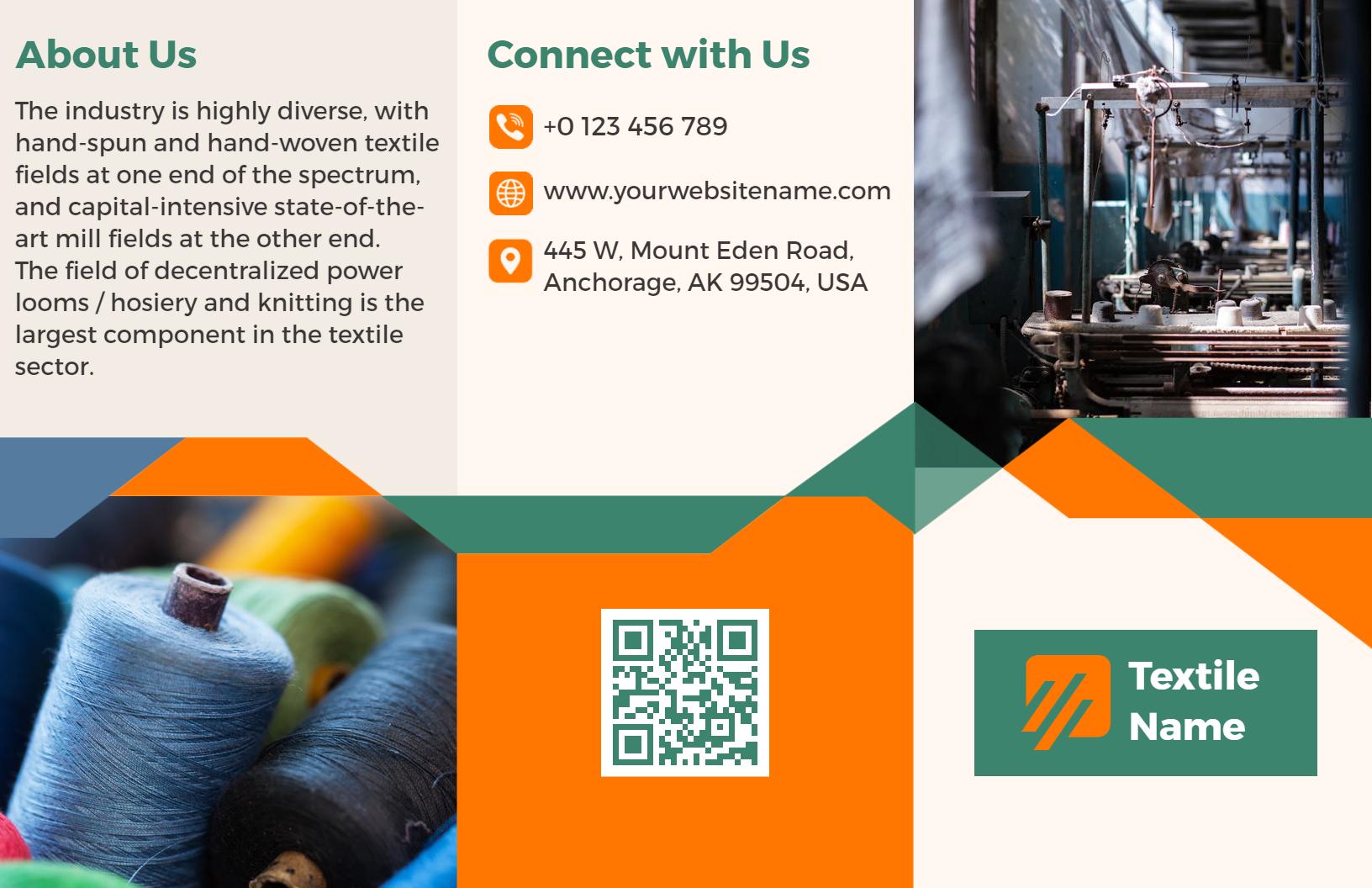 Vibrant Orange and Green Textile Manufacturing Services Tri Fold Brochure Template