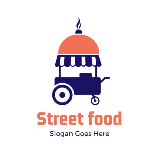 Vibrant Orange and Navy Food Cart for Street Food Logo Template