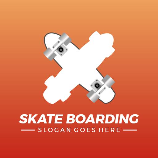 Vibrant Orange and White Skateboarding Logo Design Idea Logo Template