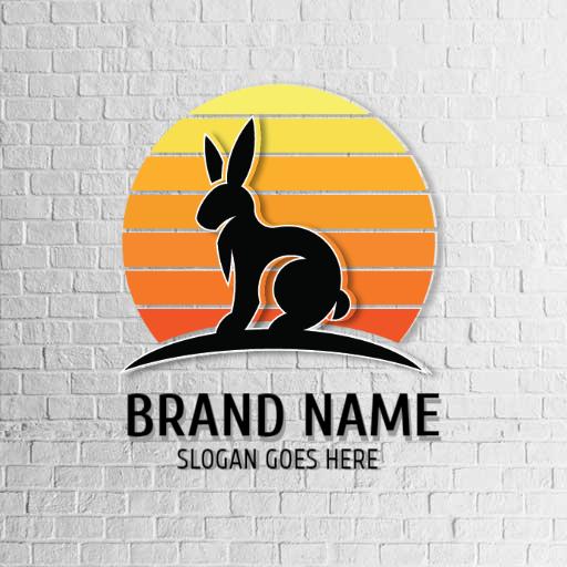 Vibrant Orange and Yellow Rabbit Silhouette at Sunset Logo Template