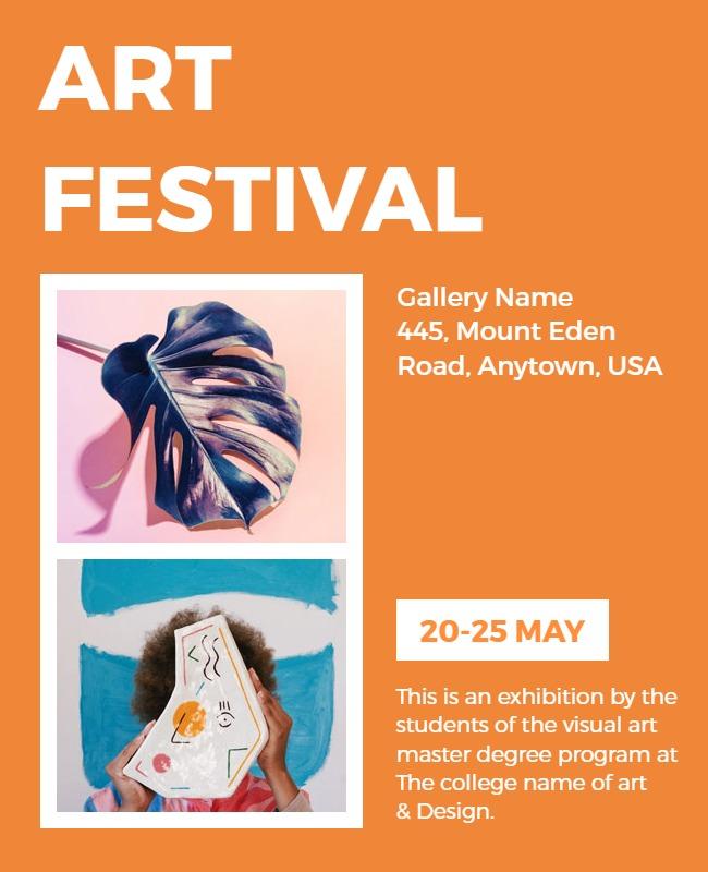 Vibrant Orange Art Festival Exhibition Poster Template