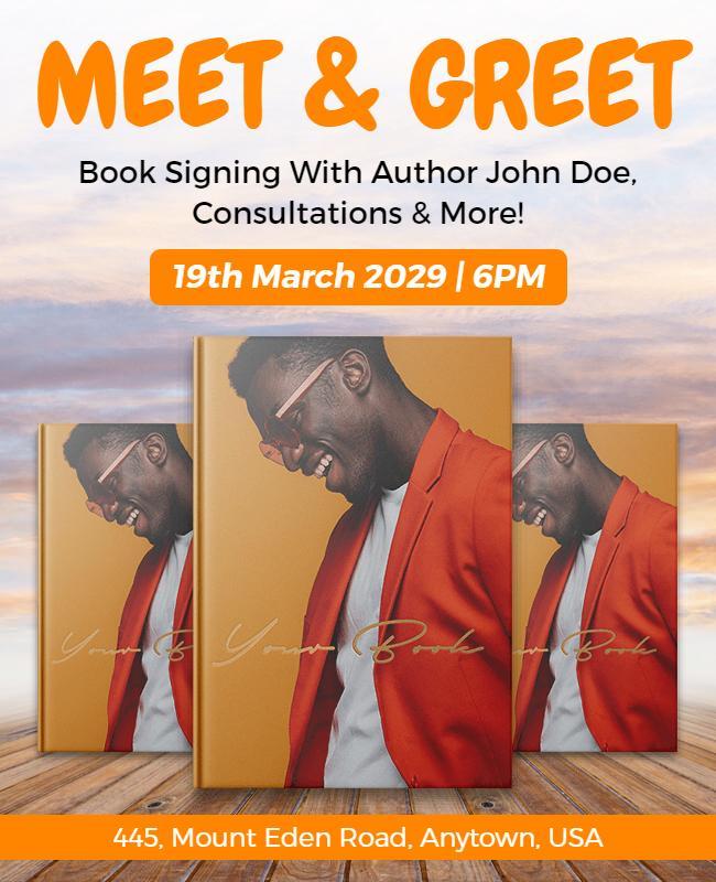 Vibrant Orange Author Meet and Greet Book Signing Flyer Template