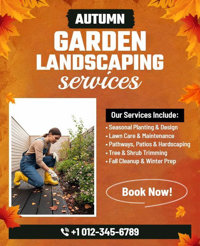 Vibrant Orange Autumn Garden Landscaping Services Flyer Template