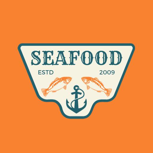 Vibrant Orange Background Showcasing Fresh Seafood Logo Template