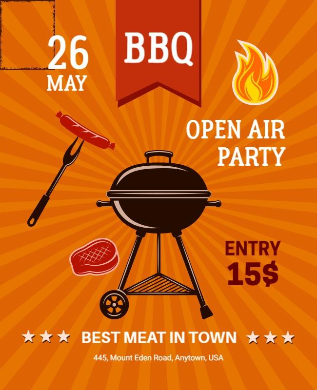 Vibrant Orange BBQ Open Air Party Celebration Poster Template