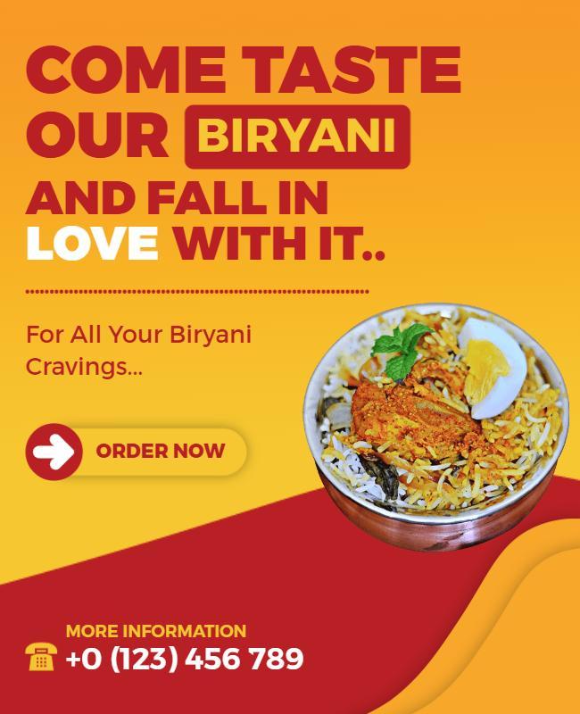 Vibrant Orange Biryani Food Promotion Poster Template