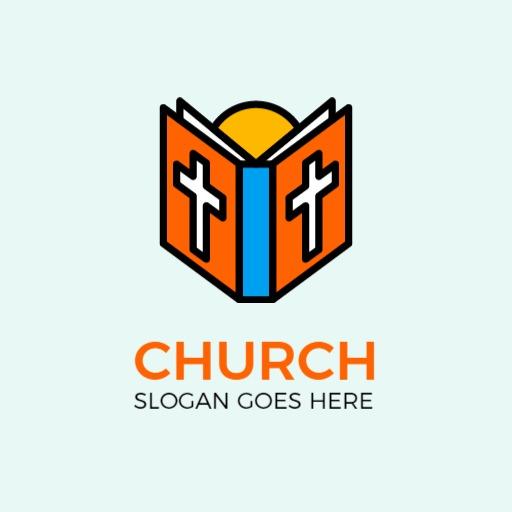 Vibrant Orange Book with Crosses Ideal for Church Logo Template