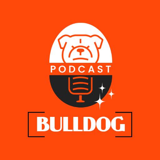 Vibrant Orange Bulldog Podcast Bringing You Engaging Stories Logo Template