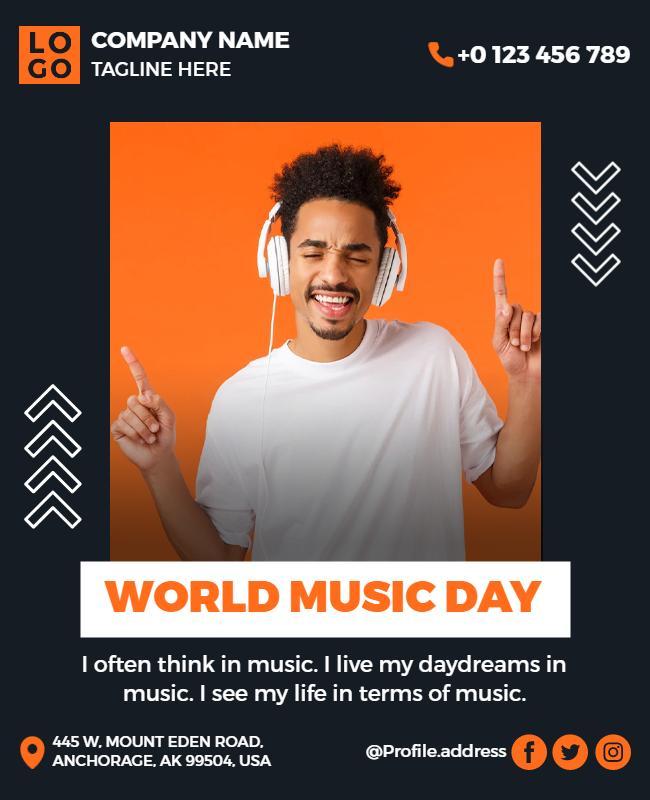 Vibrant Orange Celebration for World Music Day Poster Template