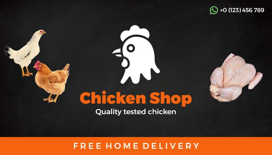 Vibrant Orange Chicken Shop Fresh Poultry Business Card Template