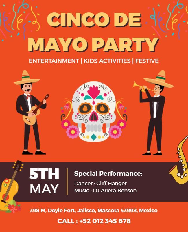 Vibrant Orange Cinco de Mayo Celebration Party Poster Template