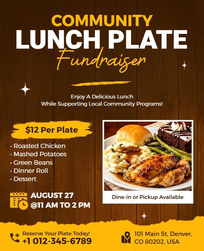 Vibrant Orange Community Fundraiser Lunch Plate Flyer Template