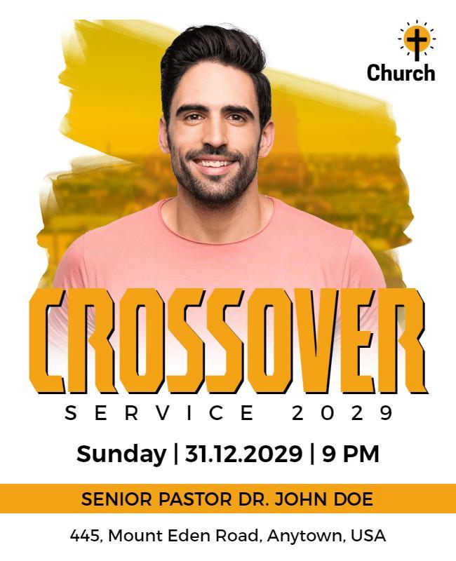 Vibrant Orange Crossover Church Service Flyer Template