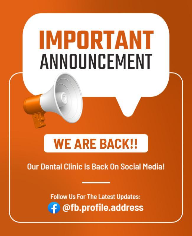 Vibrant Orange Dental Clinic Social Media Update Flyer Template