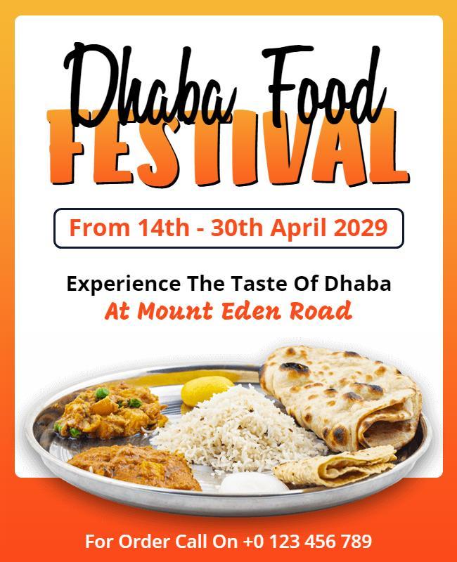 Vibrant Orange Dhaba Food Festival Culinary Experience Poster Template