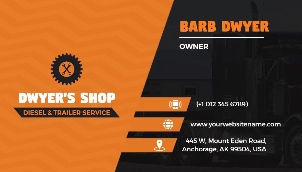 Vibrant Orange Diesel Repair Service Business Card Template