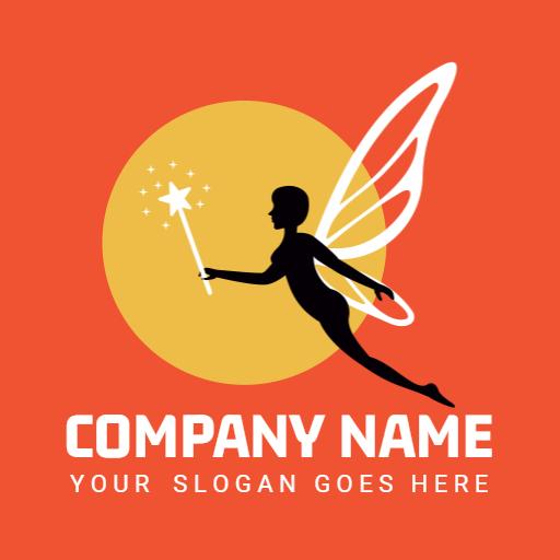 Vibrant Orange Fairy Design with Magical Elements Logo Template
