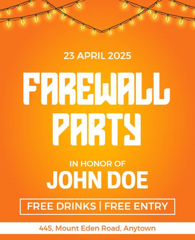 Vibrant Orange Farewell Party Celebration Poster Template