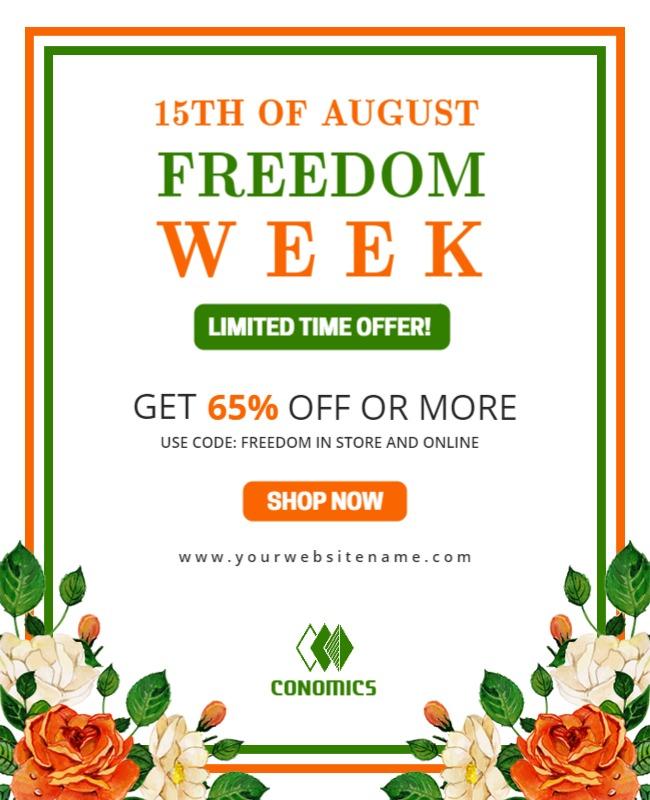 Vibrant Orange Floral Freedom Week Sale Poster Template