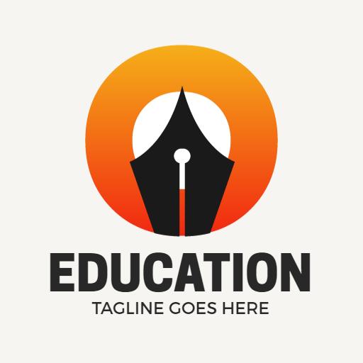 Vibrant Orange Gradient Ink Pen Design for Education Logo Template