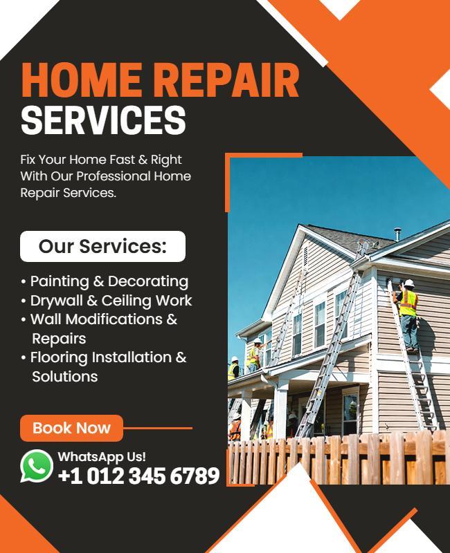 Vibrant Orange Home Maintenance Solutions Promotional Flyer Template
