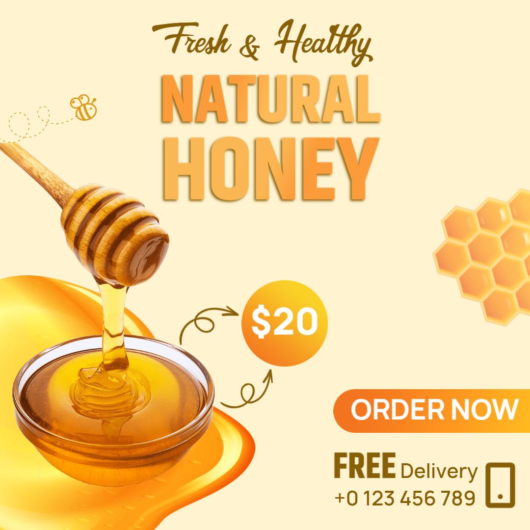 Vibrant Orange Honey Jar with Fresh Natural Honey Ad Template